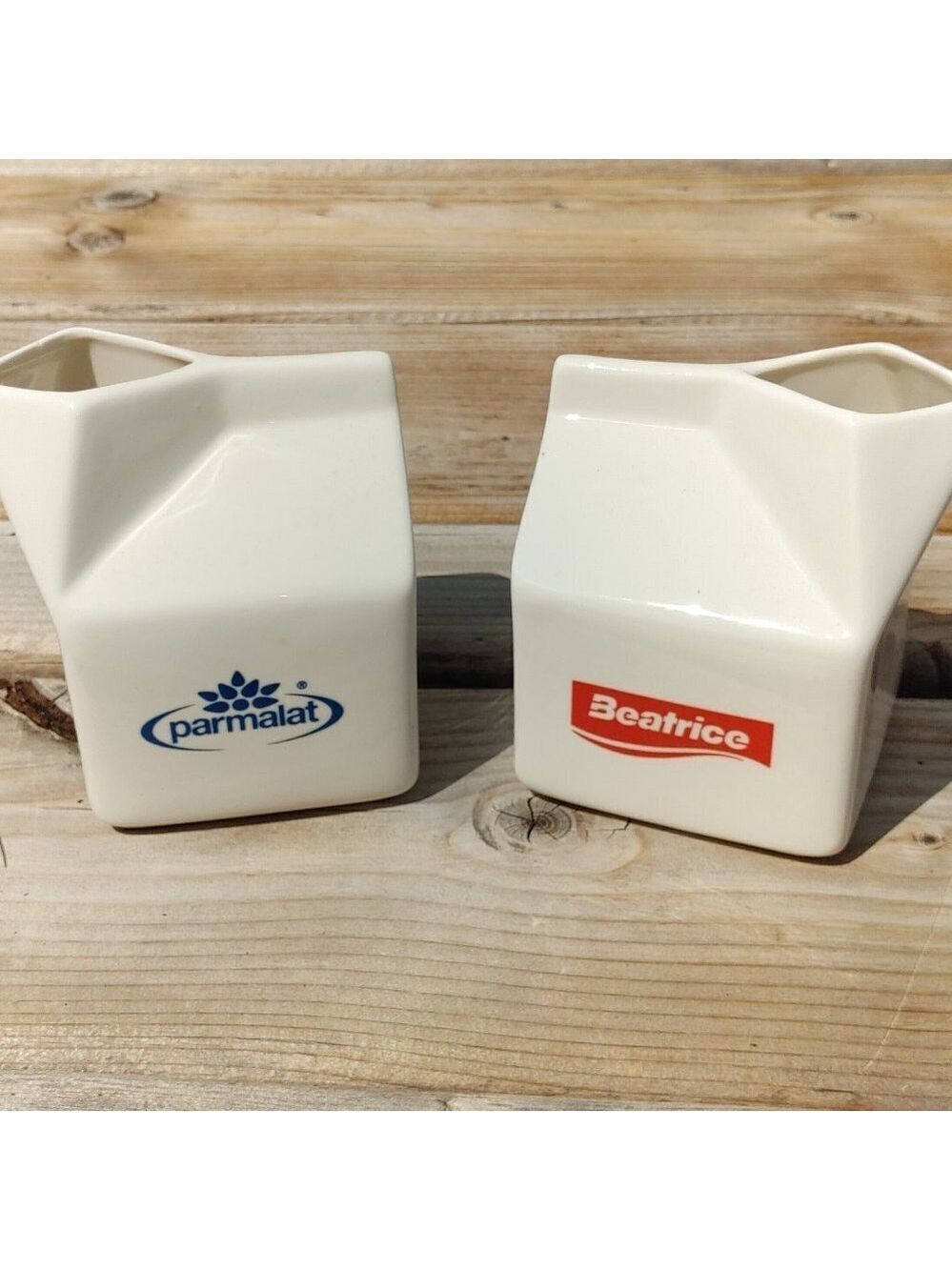 CUTE Ceramic Milk Carton Creamer Dishes PAIR Vase